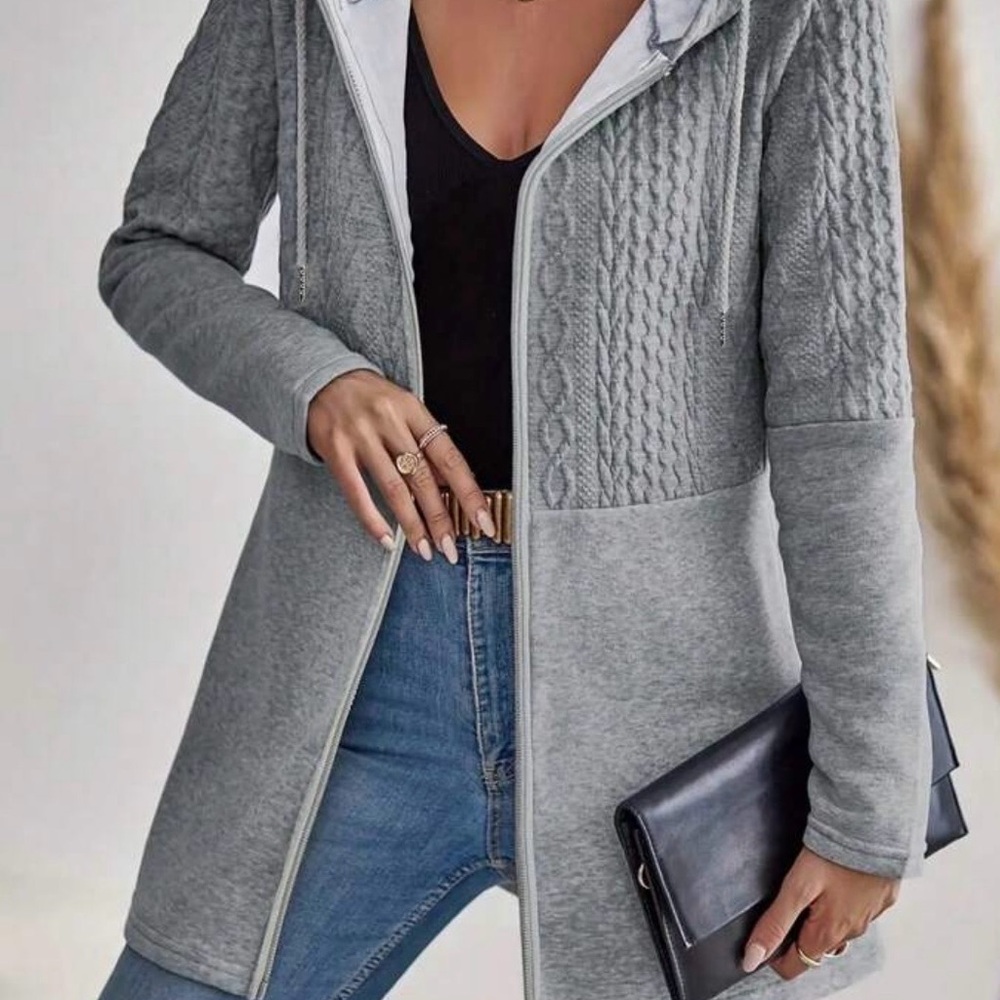SHEIN Gray Cable Knit Hoodie